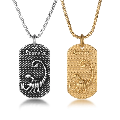 Collana con Ciondolo Scorpione in Acciaio al Titanio Vintage per Uomo Retro Scorpione in Rilievo Dog Tag Gioielli in Acciaio Inossidabile Regalo