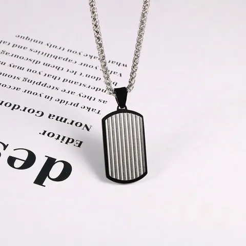 Industriële Roestvrijstalen Dog Tag Halsketting Voor Heren Minimalistische Verticale Strepen Hanger Zwart Zilver Verguld Punk Sieraden