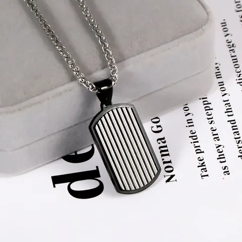 Industriële Roestvrijstalen Dog Tag Halsketting Voor Heren Minimalistische Verticale Strepen Hanger Zwart Zilver Verguld Punk Sieraden