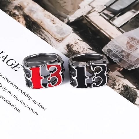 Vintage Edelstahl Nummer 13 Tropföl Ring Für Herren Punk Biker Gothic Klaue Relief Fingerring Nischenschmuck Geschenk