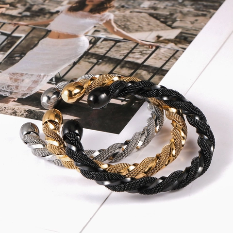 Minimalist Edelstahl Verdreht Gewebt Armreif Für Damen Herren Offen Verstellbar Kabel Mesh Armband Mode Schmuck Geschenk