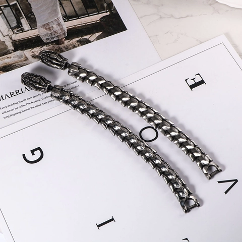 Bracciale in Acciaio Inossidabile con Testa di Drago Vintage per Uomo Bracciale a Catena a Squame di Drago Gothic Punk Gioielli