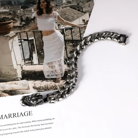 Bracciale in Acciaio Inossidabile con Testa di Drago Vintage per Uomo Bracciale a Catena a Squame di Drago Gothic Punk Gioielli