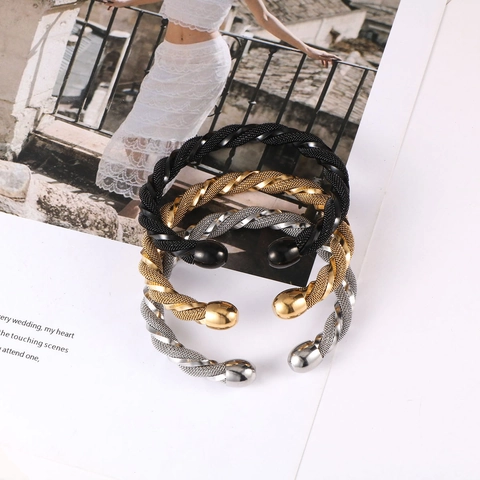 Minimalist Edelstahl Verdreht Gewebt Armreif Für Damen Herren Offen Verstellbar Kabel Mesh Armband Mode Schmuck Geschenk