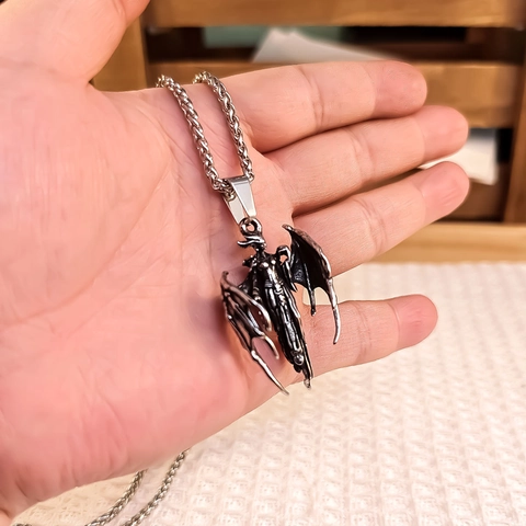 Gothic Gefallener Engel Flügel Totenkopf Anhänger Halskette Edelstahl Retro Punk Göttin Schmuck Für Herren Damen Party