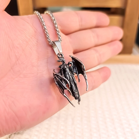 Gothic Gefallener Engel Flügel Totenkopf Anhänger Halskette Edelstahl Retro Punk Göttin Schmuck Für Herren Damen Party