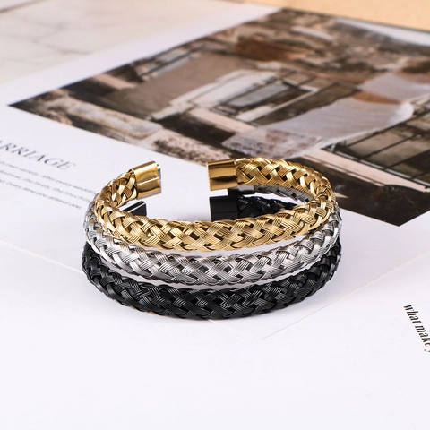 Edelstahl Geflochtenes Manschette Armband Für Damen Herren Mode Gedreht Draht Offen Reif Stilvoll Handschmuck Accessoire Geschenk