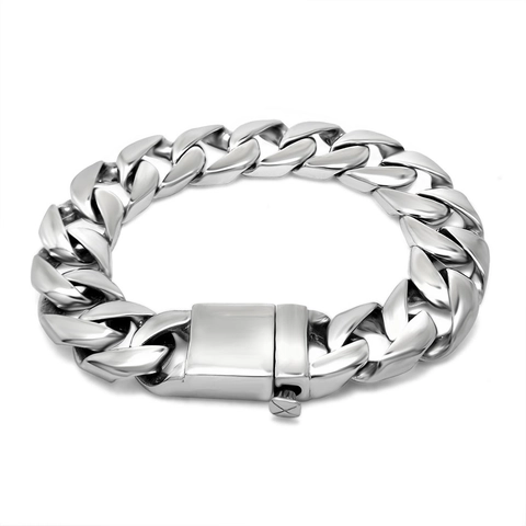 Men's Titanium Steel Cuban Link Bracelet Polished Square Box Clasp Heavy Metal Chain Hand Jewelry Trendy Streetwear Bangle For Men