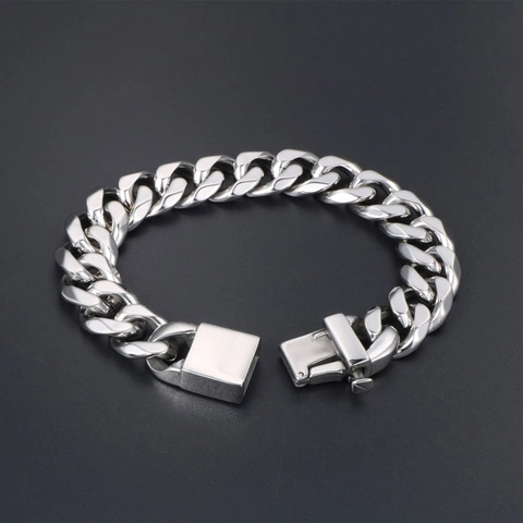 Men Stainless Steel Cuban Link Bracelet Heavyweight Polished Metal Curb Chain Bracelet For Men Hip Hop Rock Jewelry Gift