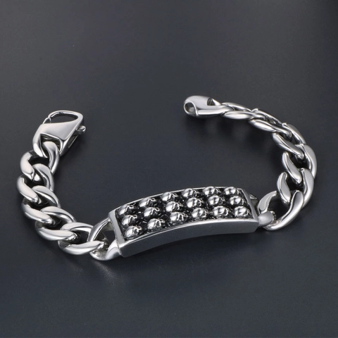 Bracciale da Uomo in Acciaio Inossidabile con Teschio Punk Gotico Retro Catena Curb Argento Hip Hop Rock Gioielli