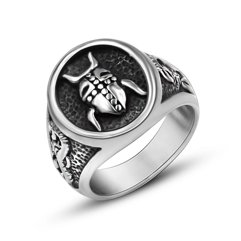 Vintage Titanium Staal Scarabee Kever Ring Voor Heren Punk Gothic Schorpioen Patroon Brede Band Biker Ring Sieraden Cadeau