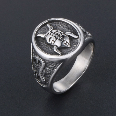 Vintage Titanium Staal Scarabee Kever Ring Voor Heren Punk Gothic Schorpioen Patroon Brede Band Biker Ring Sieraden Cadeau