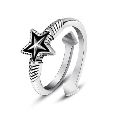 Vintage Stainless Steel Star Arrow Open Ring Adjustable Punk Street Finger Jewelry For Men Women Unisex Couple Gift