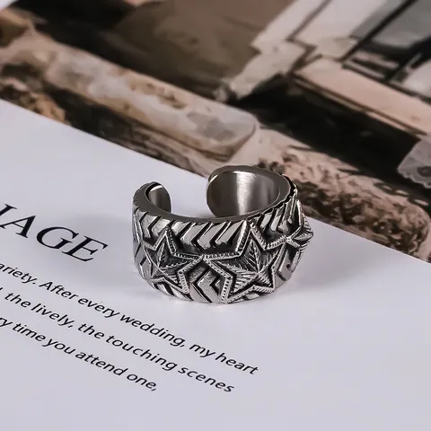 Vintage Punk Edelstahl Fünf Zacken Stern Ring Für Herren Damen Retro Geprägte Stern Breite Band Rock Biker Modeschmuck