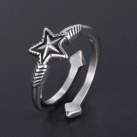 Vintage Stainless Steel Star Arrow Open Ring Adjustable Punk Street Finger Jewelry For Men Women Unisex Couple Gift