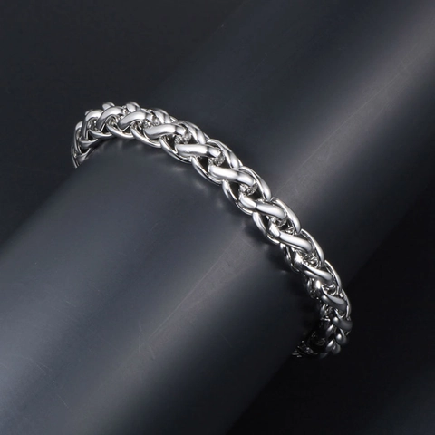 Bracciale a Catena di Grano in Acciaio al Titanio Vintage Per Uomo Donna Unisex Stile Hip Hop Punk Lucido Argento Catena a Osso di Drago Accessorio Gioielli