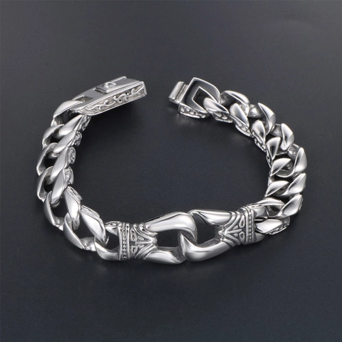 Heren Retro Punk Dubbele Ring Titanium Staal Armband Vintage Gepolijst Cubaanse Schakelketting Mode Heren Sieraden Cadeau
