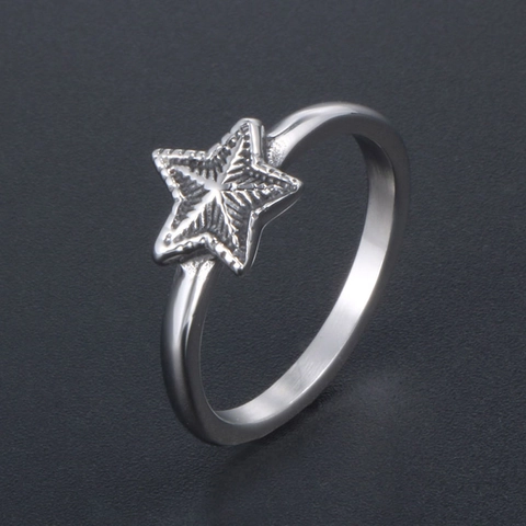Vintage Star Titanium Steel Ring For Men Women Relief Texture Polished Stainless Steel Band Couple Jewelry Ring