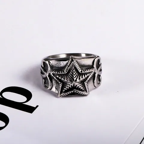 Vintage Stainless Steel Pentagram Star Ring For Men Women Punk Hip Hop Rock Scroll Infinity Embossed Band Ring Jewelry