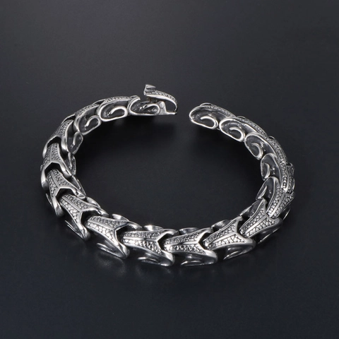 Herren Vintage Punk Drachenschuppen Armband Edelstahl Heavy Metal Gothic Armreif Handschmuck Hip Hop Style Accessoire Für Männer