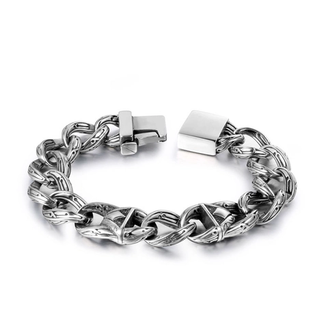Vintage Men Stainless Steel Totem Engraved Chain Bracelet Rock Hip Hop Punk Heavy Metal Link Bracelet Hand Jewelry