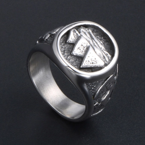 Vintage Ancient Egyptian Pyramid Pharaoh Relief Ring For Men 316L Stainless Steel Punk Biker Signet Ring Jewelry Gift