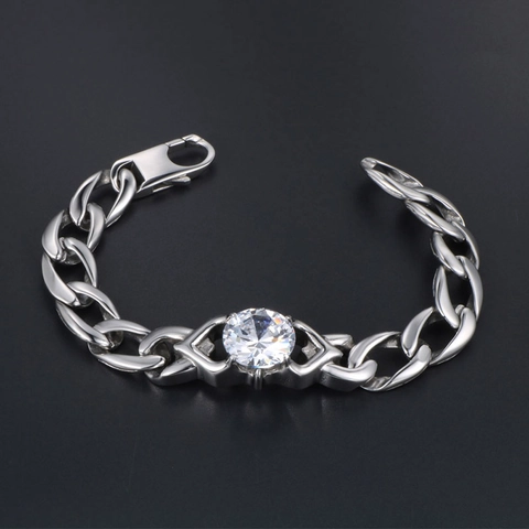 Minimalist Stainless Steel Rhinestone Cuban Link Bracelet For Women Shiny Round Crystal Heart Inlaid Polished Fashion Jewelry Gift