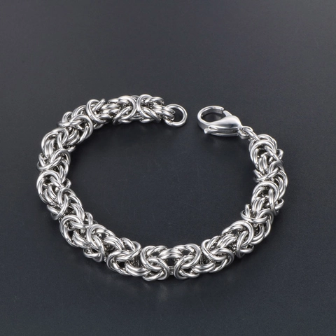 Bracciale a Catena Intrecciata Bizantina da Uomo in Acciaio al Titanio Punk Argento Bracciale per Uomo Gioielli