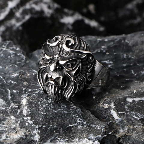 Men Vintage Titanium Steel Monkey King Wukong Ring Mythical Distressed Punk Gothic Fashion Jewelry Finger Ring For Men