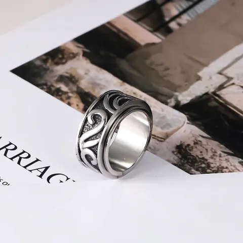 Vintage Rotatable Titanium Steel Sun Pattern Ring For Men Women Retro Spinner Band Ring Polished Stainless Steel Jewelry