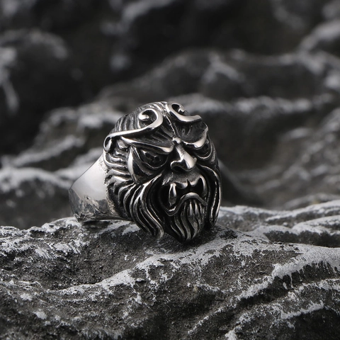 Men Vintage Titanium Steel Monkey King Wukong Ring Mythical Distressed Punk Gothic Fashion Jewelry Finger Ring For Men