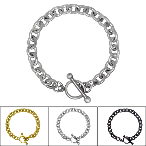 Bracelet Minimaliste en Acier Titane pour Hommes avec Fermoir Cabillote Chaîne Rolo pour Garçons Cool Style Punk Bijoux Quotidiens Or Noir Argent