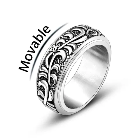 Anello Spinner in Acciaio Inossidabile Vintage per Uomo Fascia Rotante con Motivo a Viticcio Gioiello da Dito Antistress