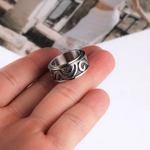 Vintage Rotatable Titanium Steel Sun Pattern Ring For Men Women Retro Spinner Band Ring Polished Stainless Steel Jewelry