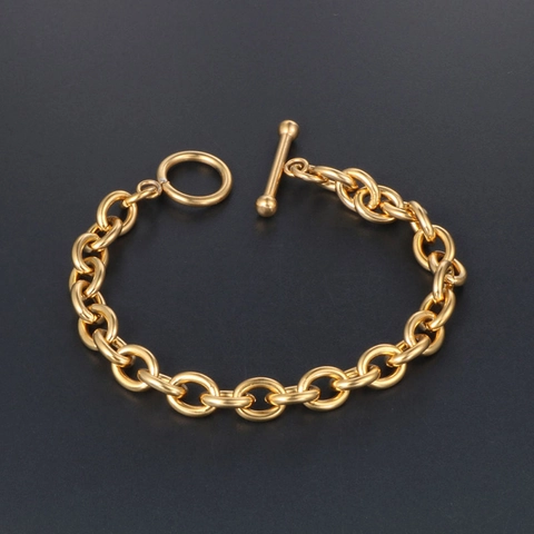 Bracelet Minimaliste en Acier Titane pour Hommes avec Fermoir Cabillote Chaîne Rolo pour Garçons Cool Style Punk Bijoux Quotidiens Or Noir Argent