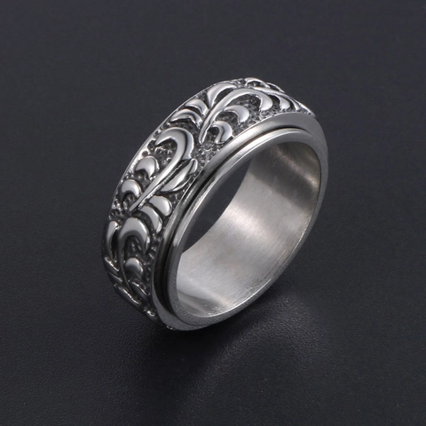 Anello Spinner in Acciaio Inossidabile Vintage per Uomo Fascia Rotante con Motivo a Viticcio Gioiello da Dito Antistress