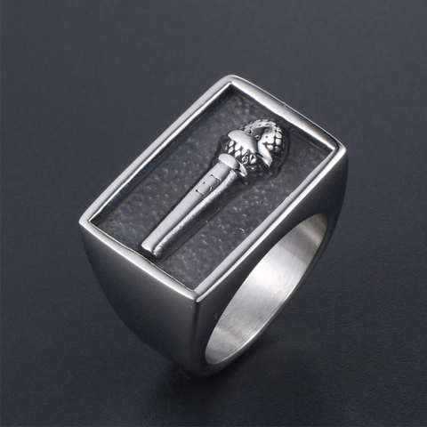 Vintage Stainless Steel Microphone Signet Ring For Men Rock Hip Hop Music Theme Wide Finger Band Jewelry Fashion Gift