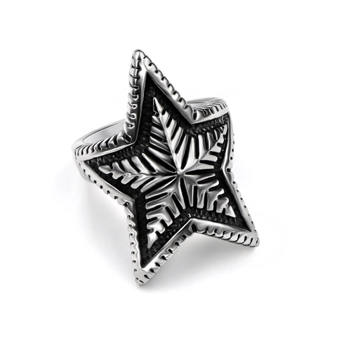 Retro Stainless Steel Star Ring For Men Women Vintage Punk Rock Radiating Texture Pentagram Polished Finger Ring Jewelry