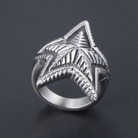Retro Edelstahl Stern Ring Für Herren Damen Vintage Punk Rock Strahlende Textur Pentagramm Polierter Fingerring Schmuck