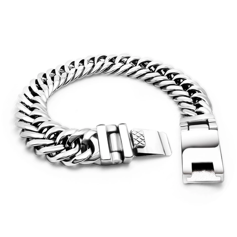 Men Polished Stainless Steel Cuban Link Bracelet Thick Heavy Duty Curb Chain Bangle Hardcore Punk Masculine Jewelry Gift