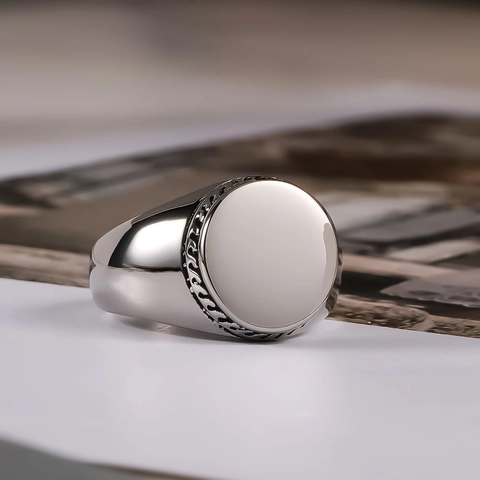 Titanstahl Minimalistischer Breiter Siegelring Für Damen Herren Kreisförmig Polierte Spiegeloberfläche Vintage Punk Fingerring Schmuck