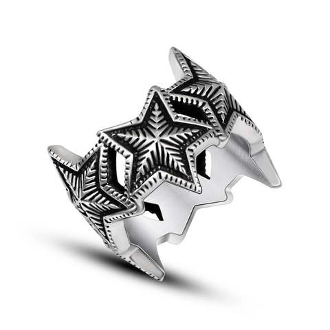 Anello Largo in Acciaio Inossidabile a Stella Pentagramma Punk da Uomo Vintage Con Strass Gioielli Hip Hop Gotici Accessorio da Uomo
