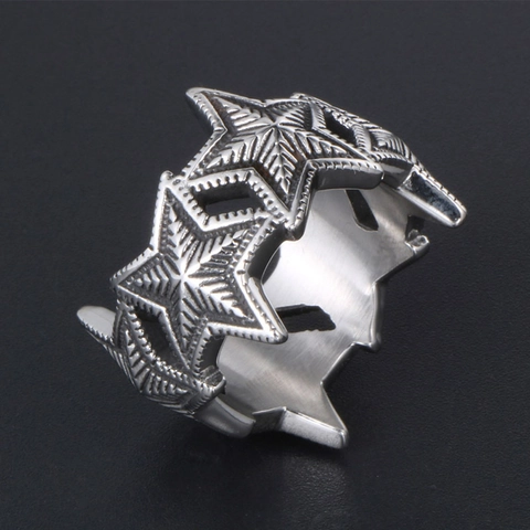 Anello Largo in Acciaio Inossidabile a Stella Pentagramma Punk da Uomo Vintage Con Strass Gioielli Hip Hop Gotici Accessorio da Uomo