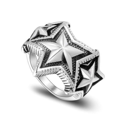 Vintage Titanium Steel Triple Five-Point Star Ring For Men Punk Gothic Index Finger Band Heavy Metal Hip Hop Jewelry