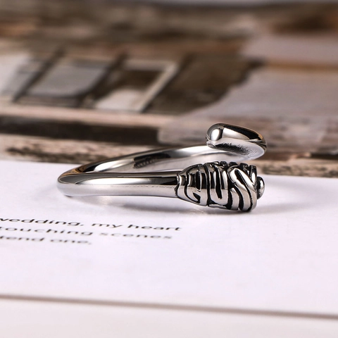 Vintage Titanium Steel Matchstick Open Ring For Women Minimalist Soul Eating Stick Adjustable Stainless Steel Jewelry Ring Gift
