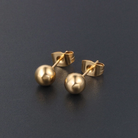 Minimalist Stainless Steel Spherical Stud Earrings Gold Plated Polished Geometric Ball Piercing Jewelry For Women Men