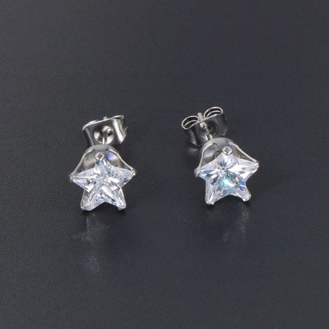 Orecchini a Bottone Mini Stella in Acciaio al Titanio per Donna Con Strass Intarsiato Pentagramma Geometrico Piccoli Gioielli Venduti Singolarmente