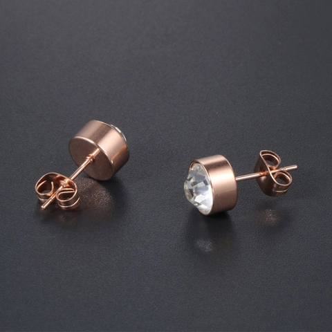 Orecchini a Bottone in Acciaio al Titanio Oro Rosa Strass Rotondi Montatura a Castone Gioielli Minimalisti per Uomo Donna