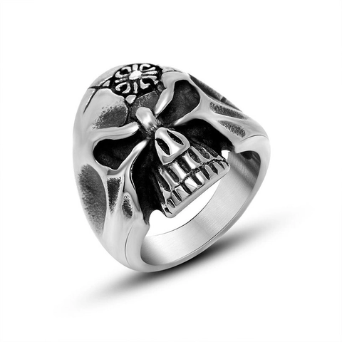 Vintage Gothic Punk Skull Ring Men Titanium Steel Skeleton Head Biker Band Ring Hip Hop Jewelry Cool Fashion Gift