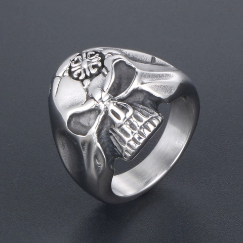Vintage Gothic Punk Skull Ring Men Titanium Steel Skeleton Head Biker Band Ring Hip Hop Jewelry Cool Fashion Gift